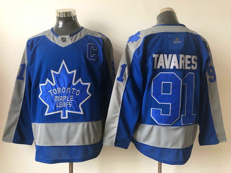 Men's Toronto Maple Leafs John Tavares #91 Blue/Gray Player Game Jerseys