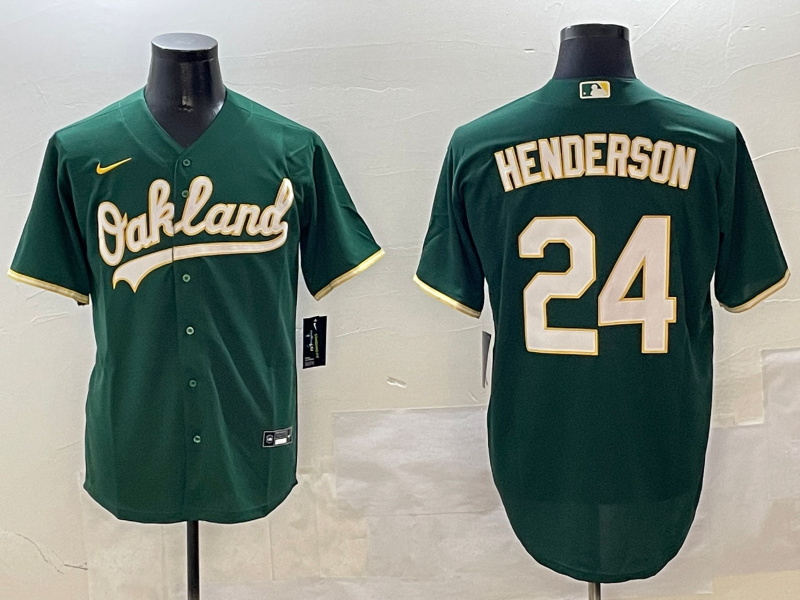 Men's Oakland Athletics Rickey Henderson #24 Green Replica Team Jerseys