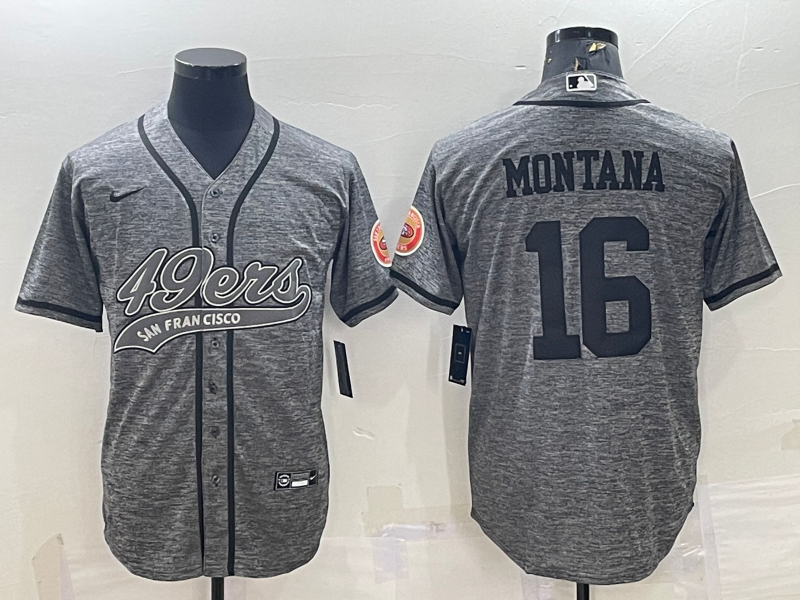 Men's San Francisco 49ers Joe Montana #16 Grey Game Jerseys Joint Edition