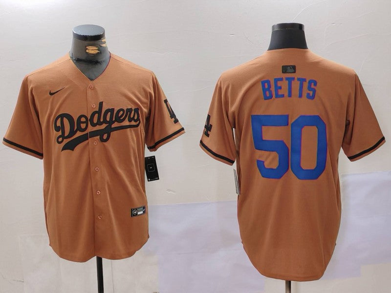 Men's Los Angeles Dodgers Mookie Betts #50 Brown Game Player Jerseys