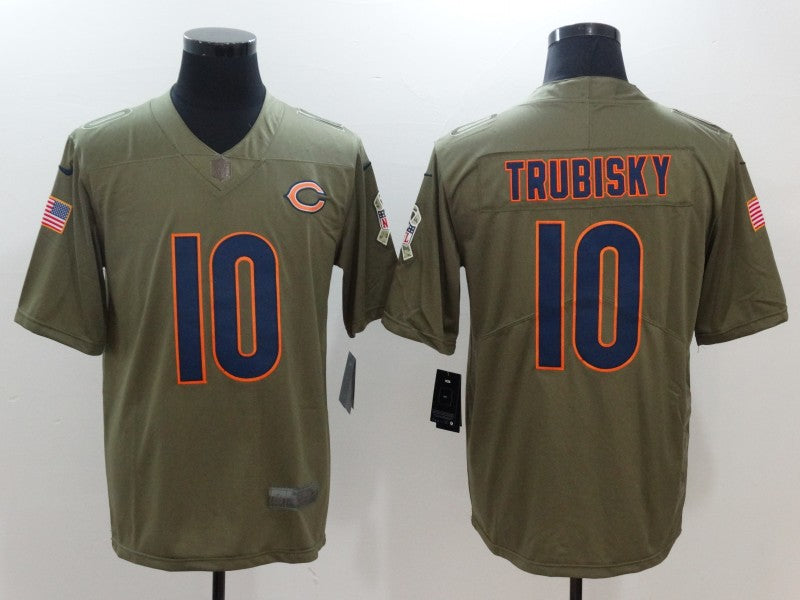 Men's Chicago Bears Mitch Trubisky #10 Army Green Game Jerseys