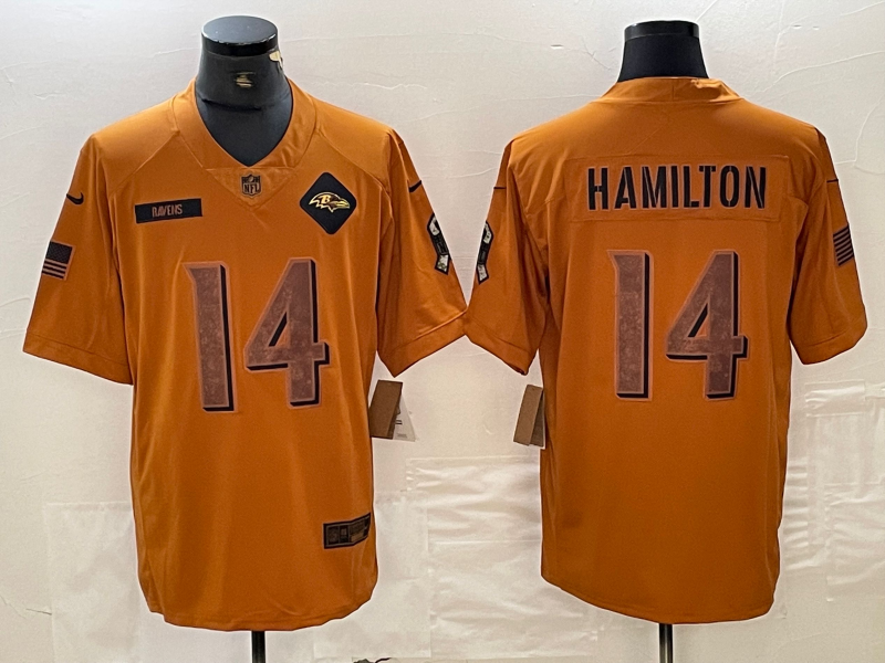 Men's Baltimore Ravens Kyle Hamilton #14 Brown 2023 Salute To Service Limited Jerseys