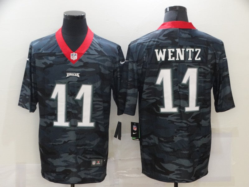 Men's Philadelphia Eagles Carson Wentz #11 Grey Camouflage Game Jerseys
