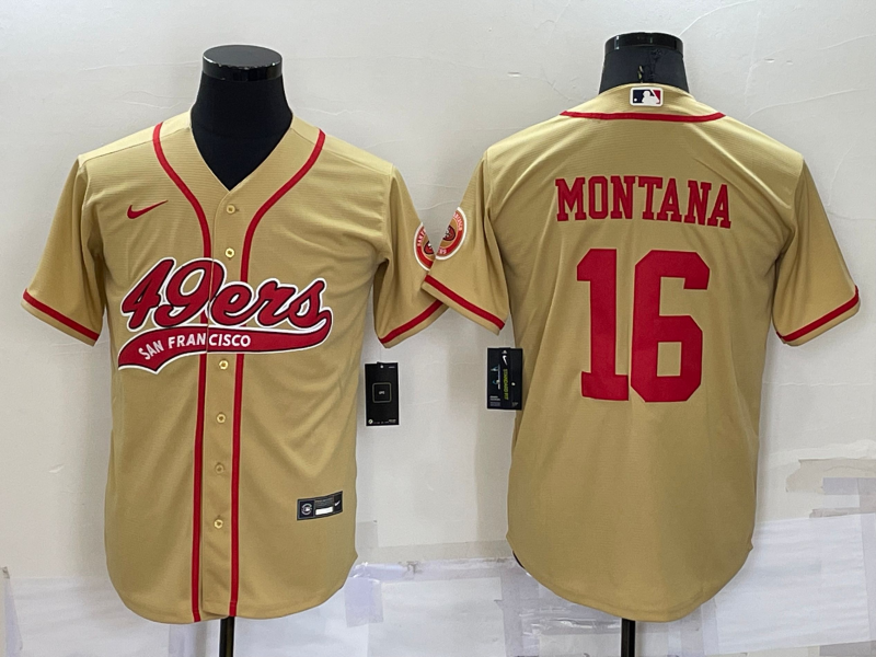 Men's San Francisco 49ers Joe Montana #16 Gold Game Jerseys Joint Edition