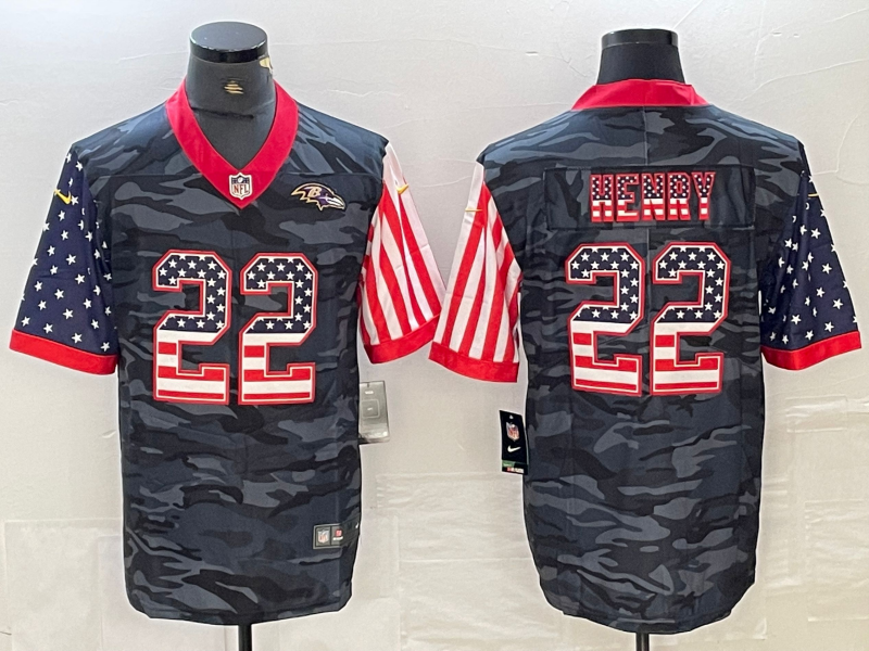 Men's Baltimore Ravens Derrick Henry #22 Grey Camouflage Game Jerseys