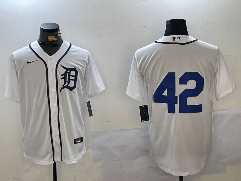 Men's Detroit Tigers #42 White 2024 Jackie Robinson Day Home Limited Jerseys