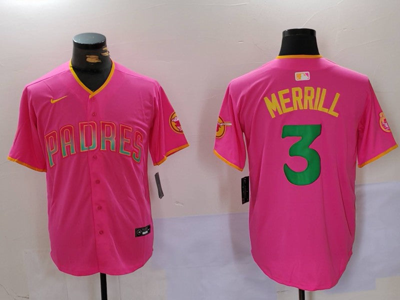 Men's San Diego Padres Jackson Merrill #3 Pink Replica Player Jerseys