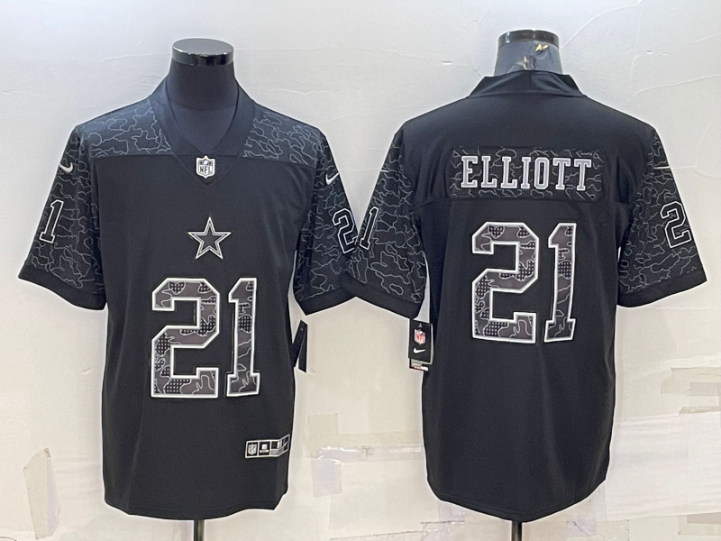 Men's Dallas Cowboys Ezekiel Elliott #21 Black RFLCTV Limited Jerseys