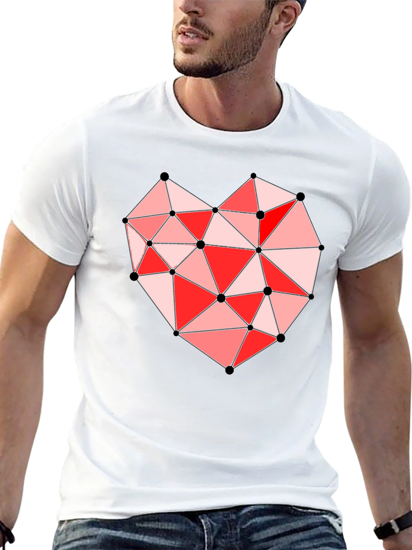 Geometric Heart Graphic Black T-Shirt