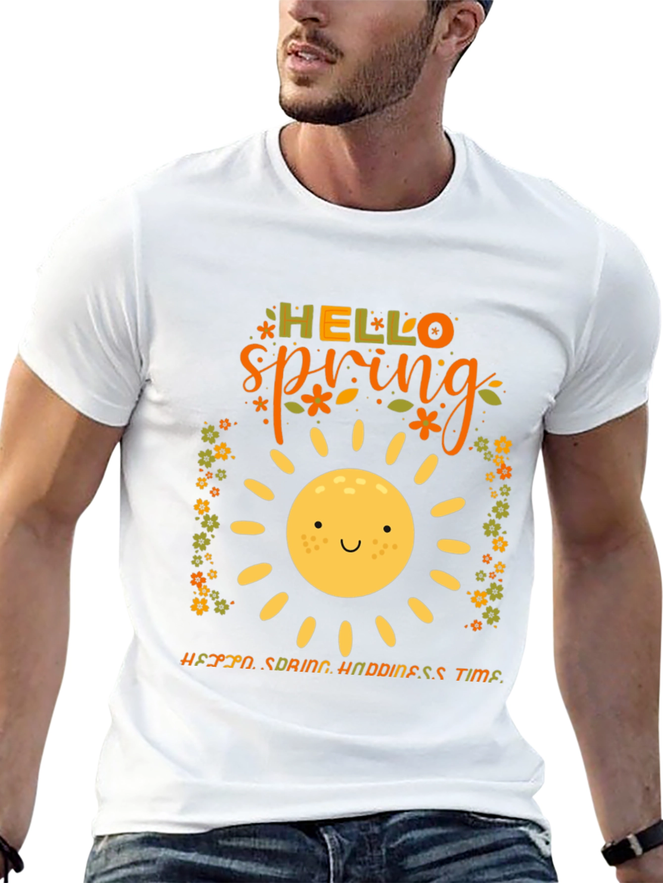 Hello Spring Graphic Tee - Black Cotton T-Shirt