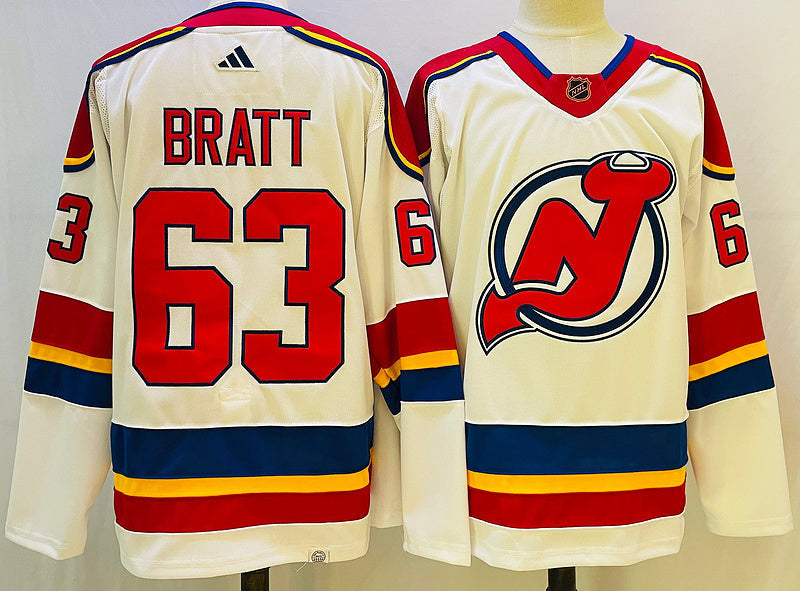 Men's New Jerseys Devils Jesper Bratt #63 White Game Jerseys