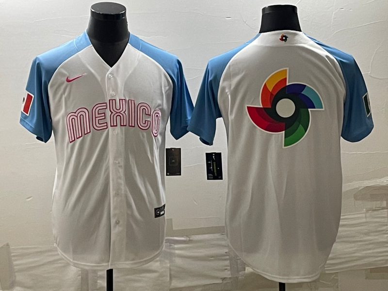 Men's 2023 World Baseball Classic Mexico White/Blue Jerseys