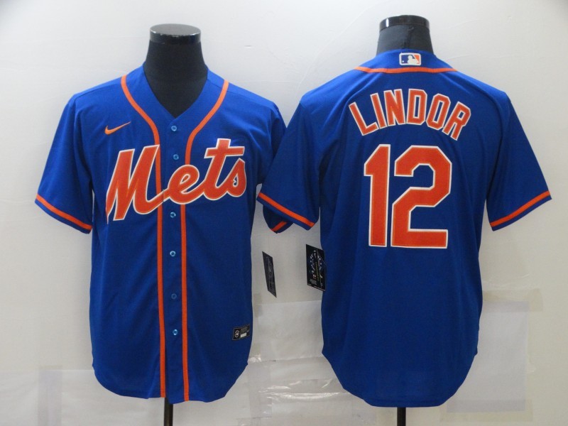 Men's New York Mets Francisco Lindor #12 Blue Replica Baseball Jerseys