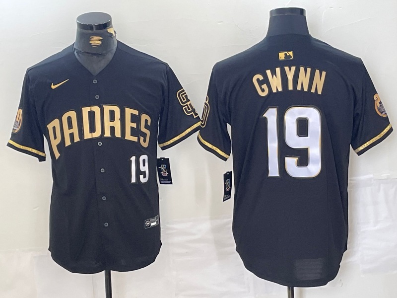 Men's San Diego Padres Tony Gwynn #19 Black Replica Player Jerseys
