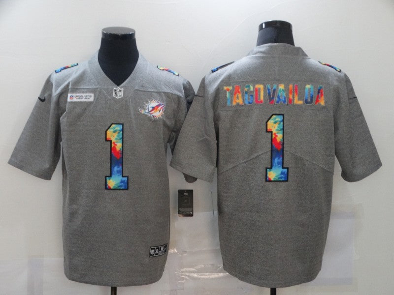 Men's Miami Dolphins Tua Tagovailoa #1 Gray Game Jerseys
