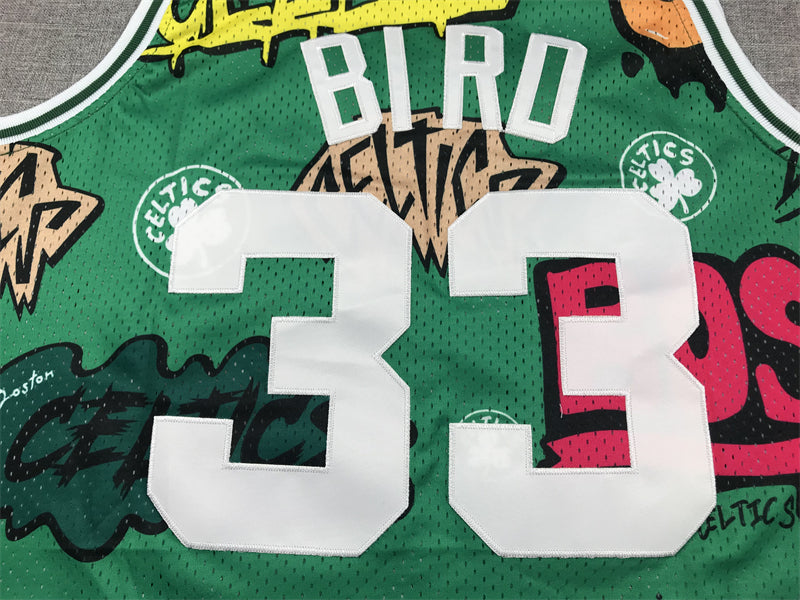 Men's Boston Celtics Larry Bird #33 Green Swingman Graffiti Edition Jerseys