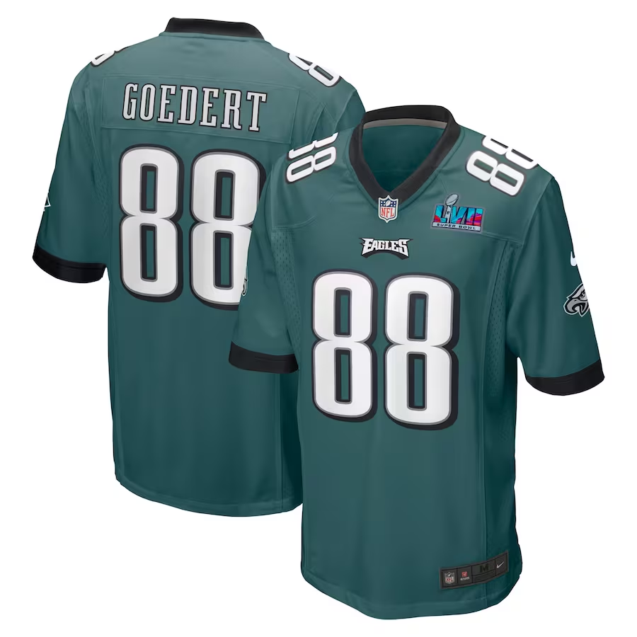 Men's Philadelphia Eagles Dallas Goedert #88 Midnight Green Super Bowl LVII Patch Game Jerseys