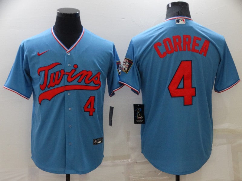 Men's Minnesota Twins Carlos Correa #4 Blue Replica Baseball Jerseys