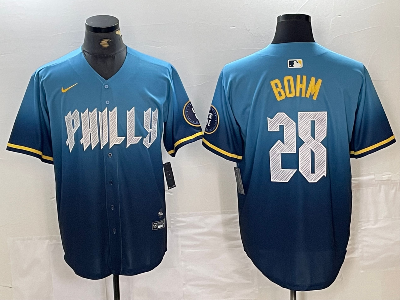 Men's Philadelphia Phillies Alec Bohm #28 Blue 2024 City Connect Limited Player Jerseys