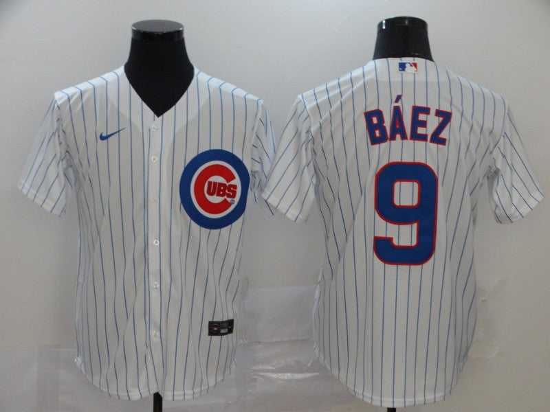 Men's Chicago Cubs Javier Baez #9 White Replica Baseball Jerseys