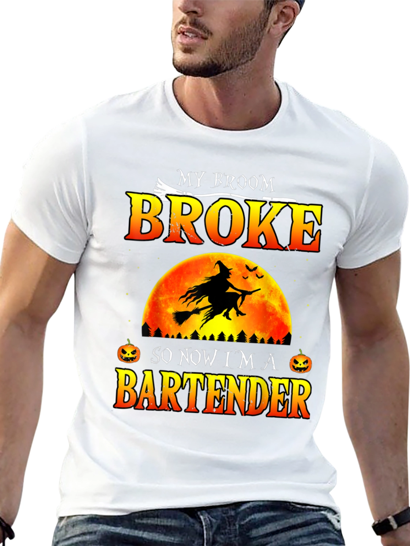 Broke Broom Bartender T-Shirt - Halloween Graphic Tee