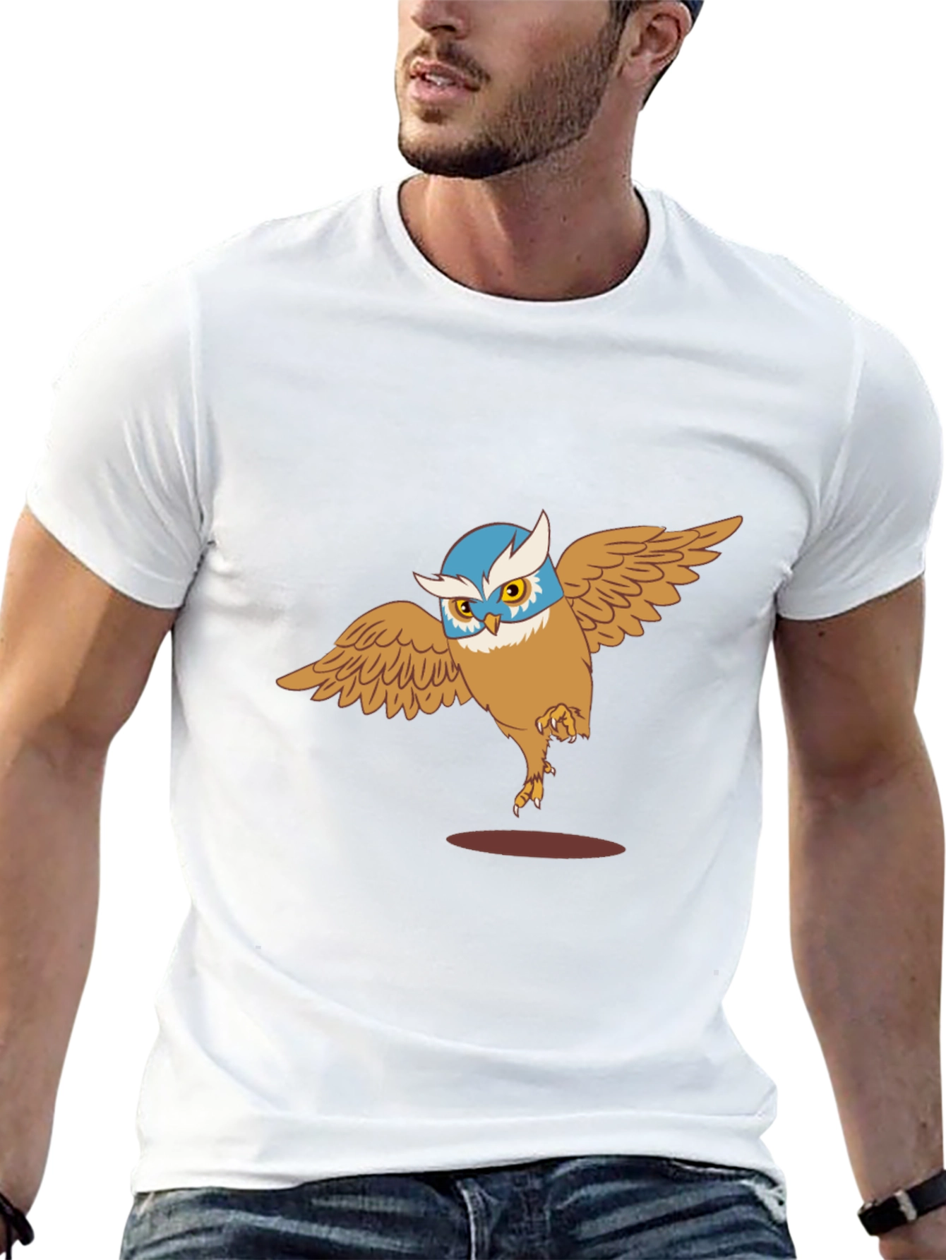 Owl Cartoon Graphic Print Black T-Shirt