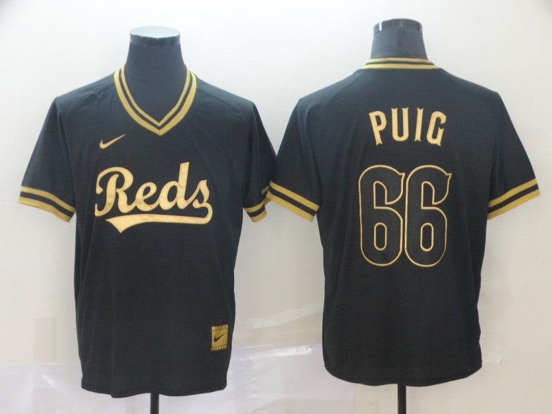 Men's Cincinnati Reds Yasiel Puig #66 Black Replica Baseball Jerseys