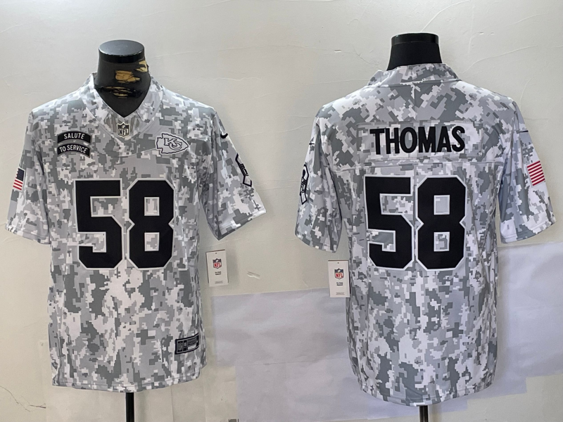 Men's Kansas City Chiefs Derrick Thomas #58 Arctic Camo 2024 Salute to Service Retired Player Limited Jerseys