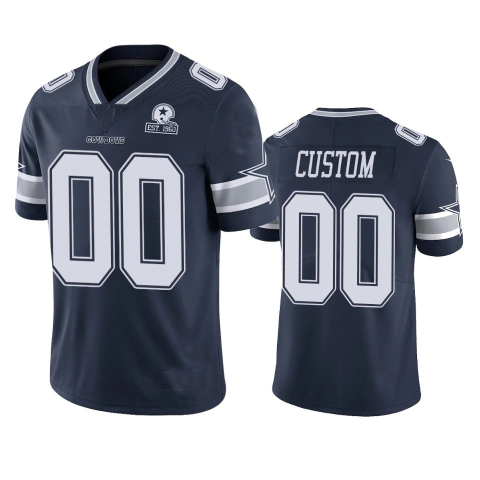 Custom1 Dallas Cowboys Navy 60th Anniversary Vapor Limited Jerseys Stitched Jerseys Football Jerseys