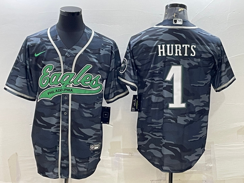 Men's Philadelphia Eagles Jalen Hurts #1 Grey Camouflage Game Jerseys Joint Edition