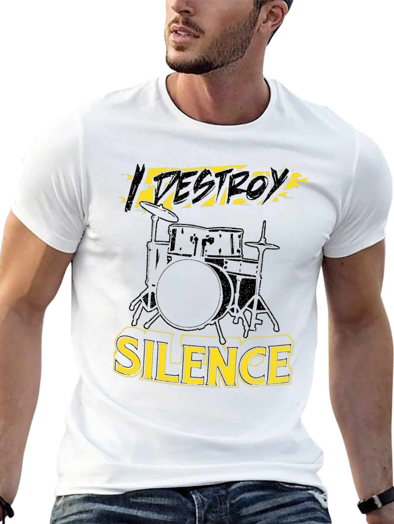 Destroy Silence Drummer T-Shirt Black Cotton