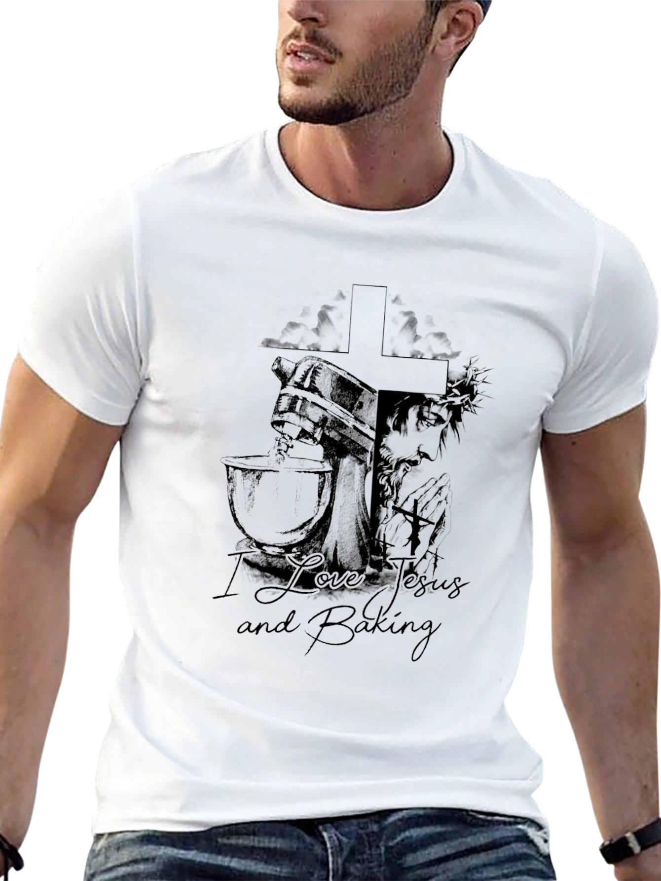 I Love Jesus and Baking Black T-Shirt