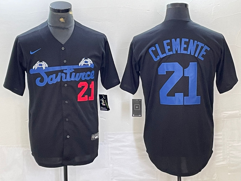 Men's Santurce Crabbers Roberto Clemente #21 Black Puerto Rico Baseball Jerseys