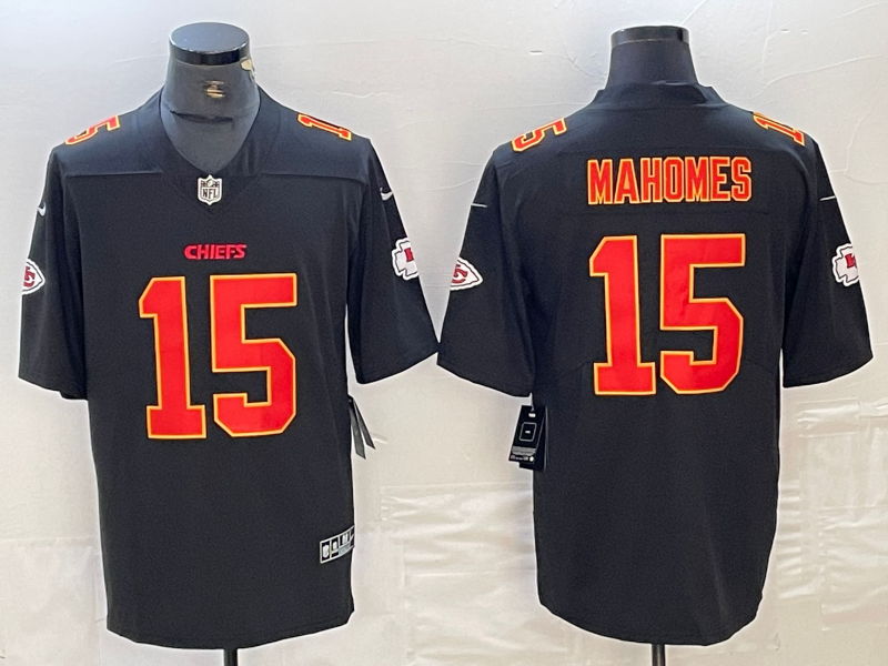 Men's Kansas City Chiefs Patrick Mahomes #15 Black Fashion Game Jerseys