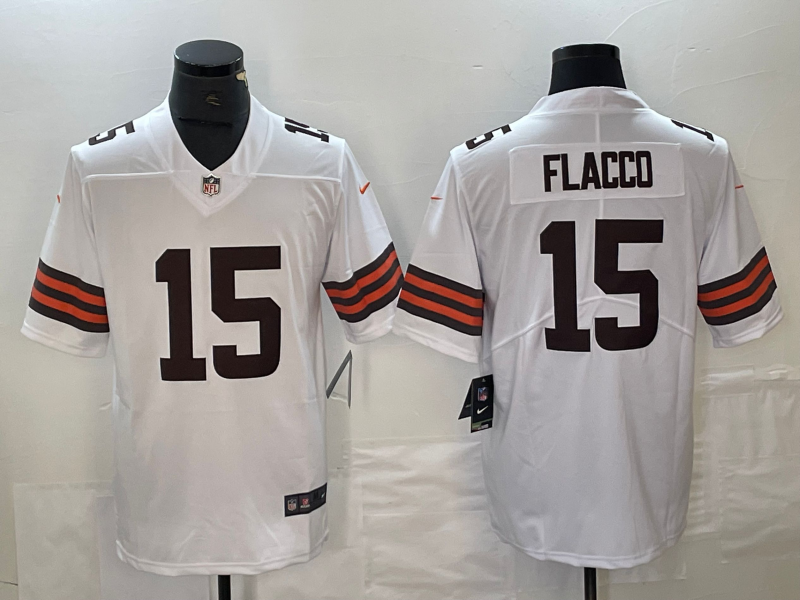 Men's Cleveland Browns Joe Flacco #15 White Game Player Jerseys