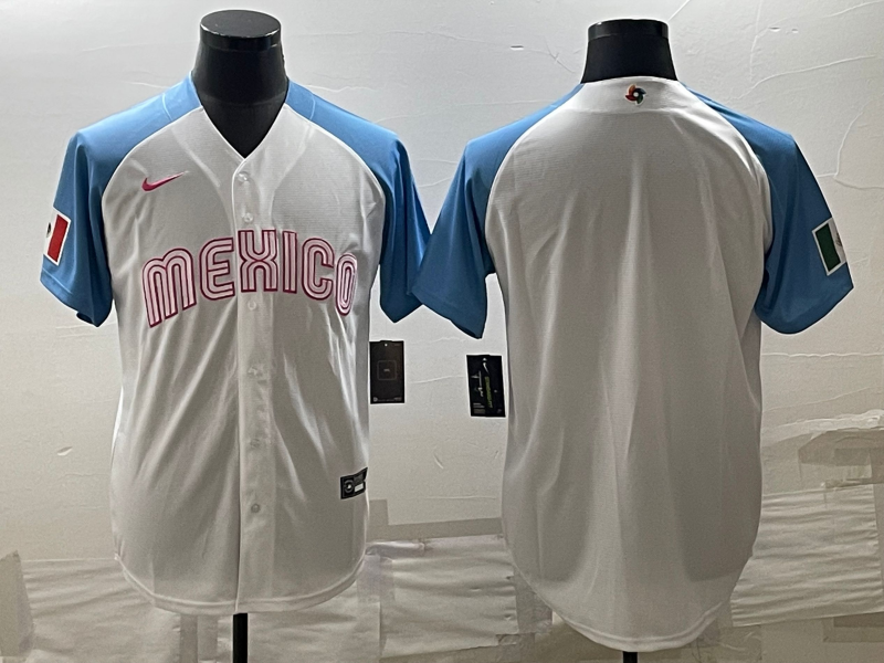 Men's 2023 World Baseball Classic Mexico White/Blue Blank Jerseys