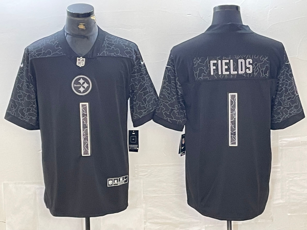 Men's Pittsburgh Steelers Justin Fields #1 Black RFLCTV Limited Jerseys