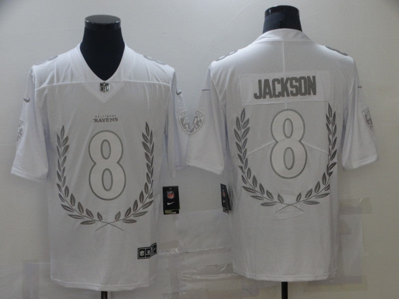 Men's Baltimore Ravens Lamar Jackson #8 White Player Game Jerseys