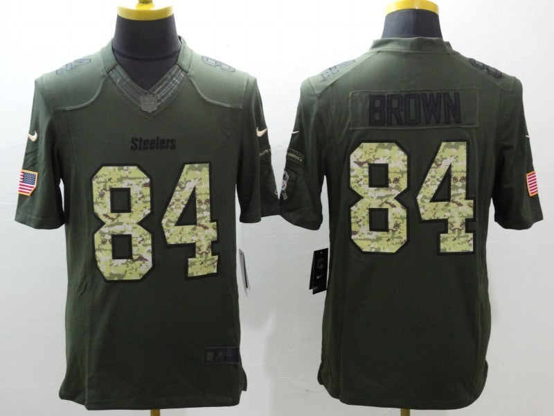 Men's Pittsburgh Steelers Antonio Brown #84 Army Green Game Jerseys
