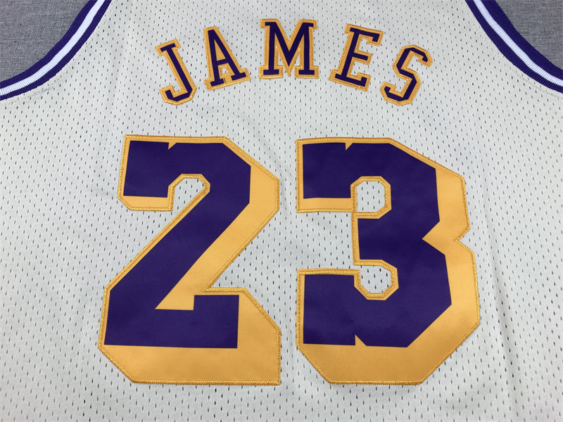 Men's Los Angeles Lakers LeBron James #23 Cream Hardwood Classics Swingman Jerseys