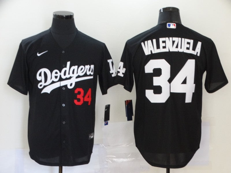 Men's Los Angeles Dodgers Fernando Valenzuela #34 Black Stitched Jerseys