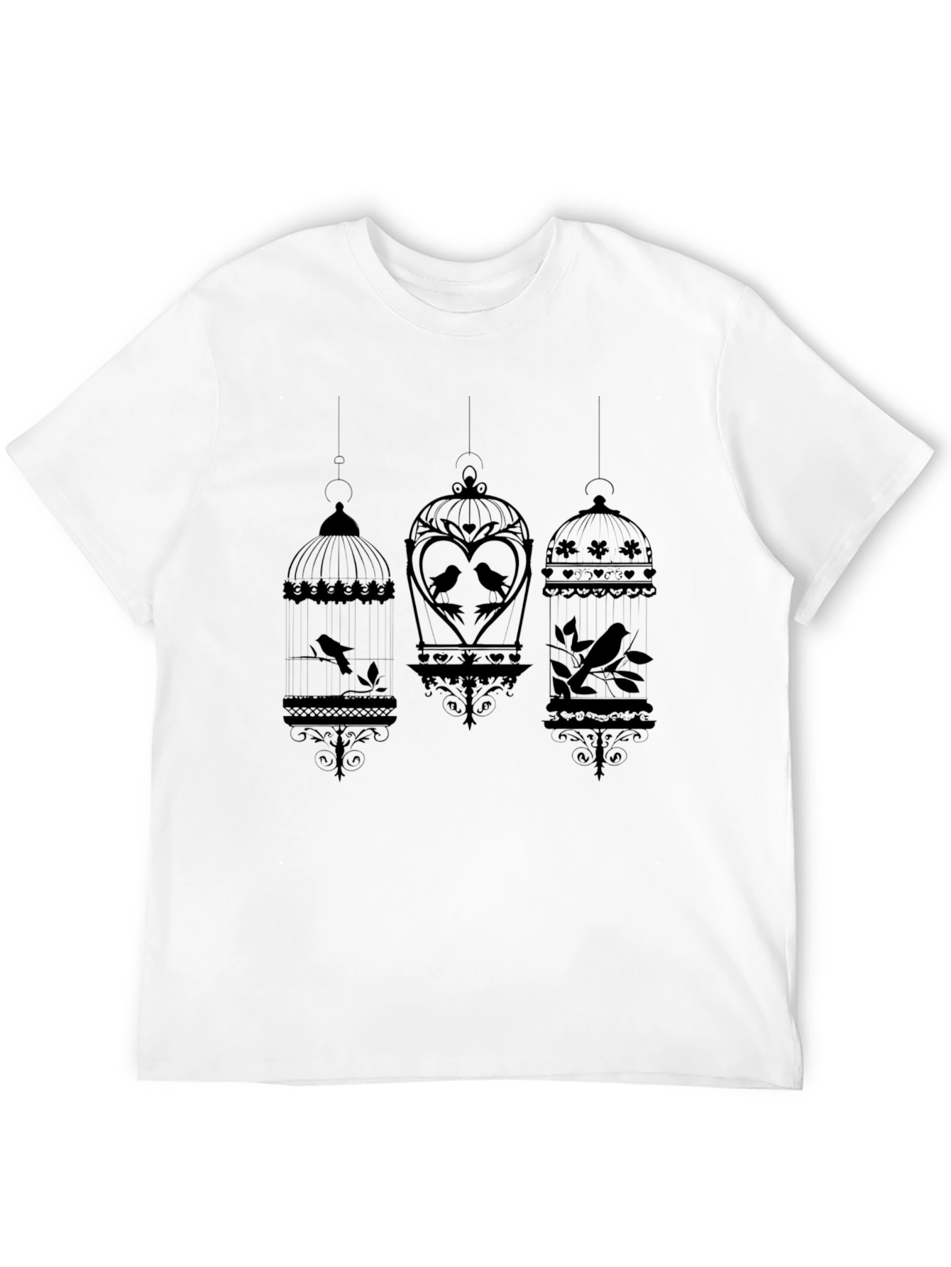 Birdcage Graphic Print T-Shirt - Black
