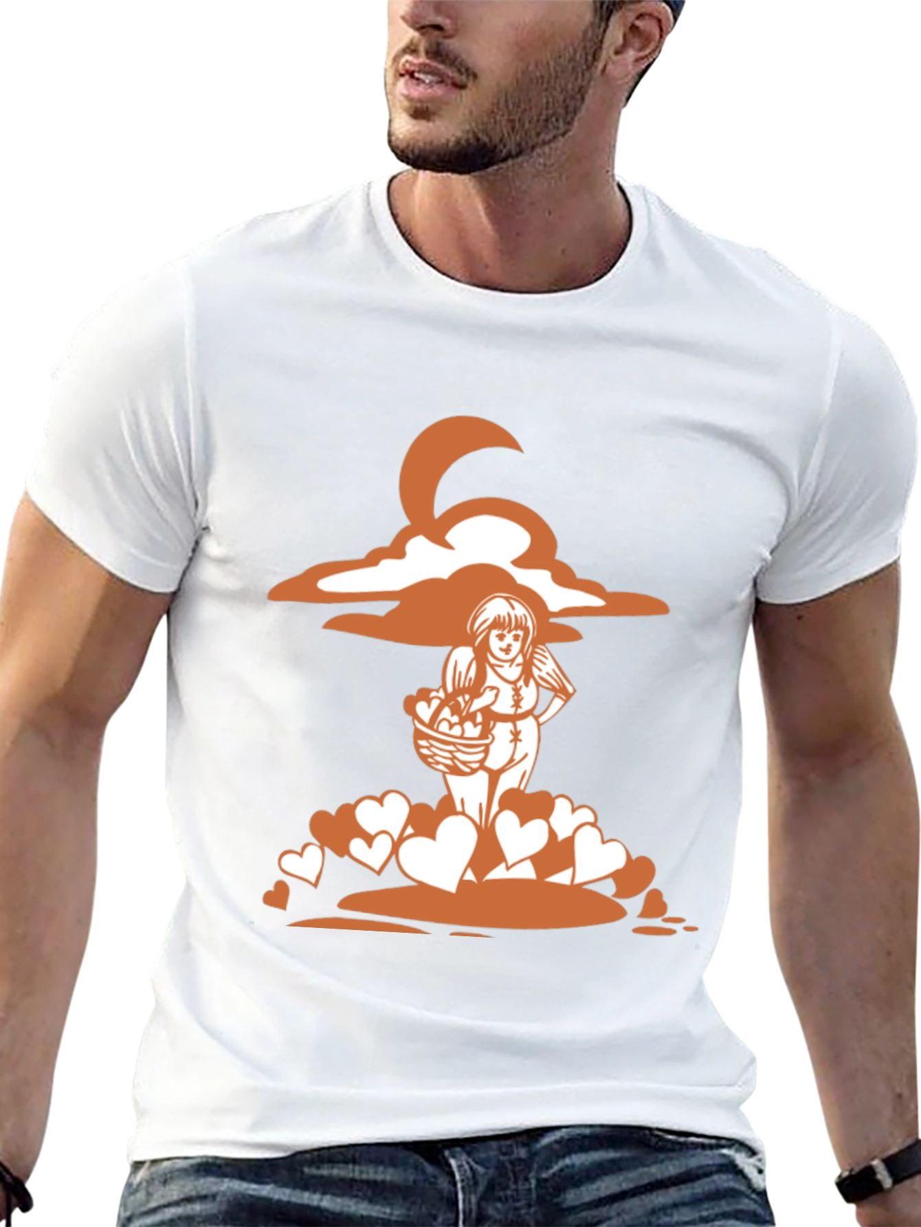 Graphic Print Tee - Cupid Hearts Moon Love Shirt