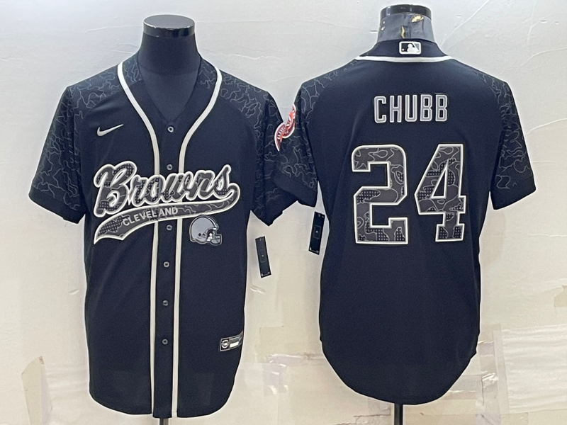 Men's Cleveland Browns Nick Chubb #24 Black RFLCTV Limited Jerseys Joint Edition