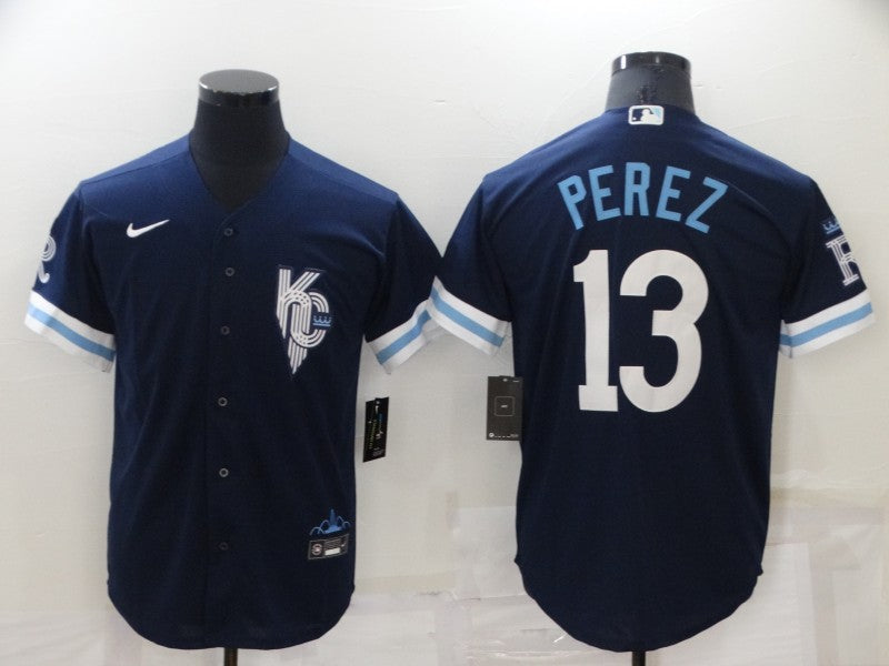 Men's Kansas City Royals Salvador Perez #13 Navy Replica Baseball Jerseys