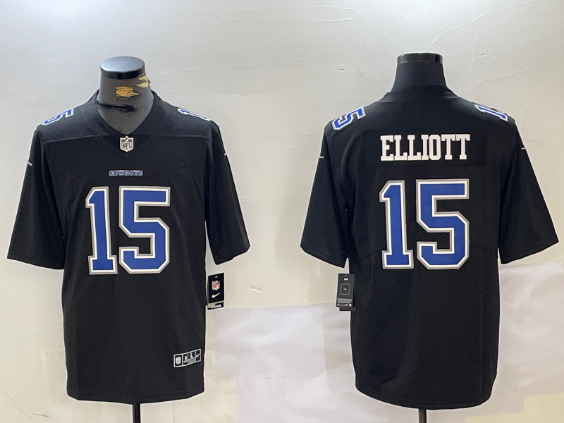 Men's Dallas Cowboys Ezekiel Elliott #15 Carbon Black Fashion Game Jerseys
