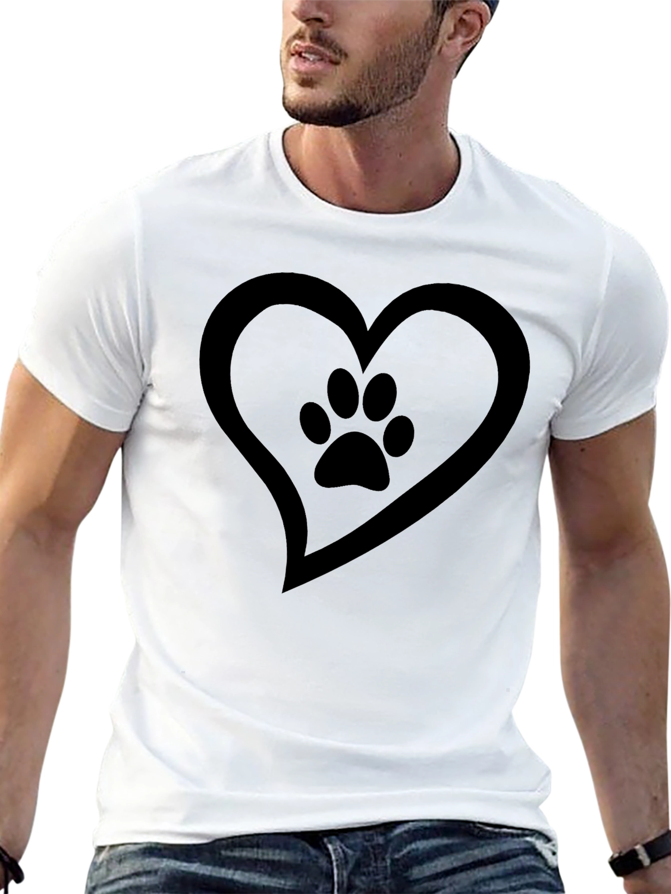Paw Print Heart Graphic Tee - Black