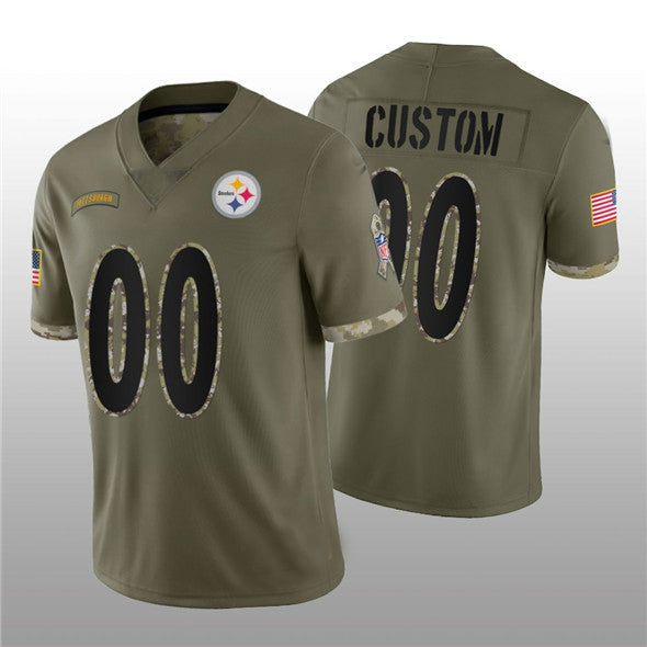 Custom1 Pittsburgh Steelers ACTIVE PLAYER 2022 Olive Salute To Service Limited Stitched Jerseys Football Jerseys