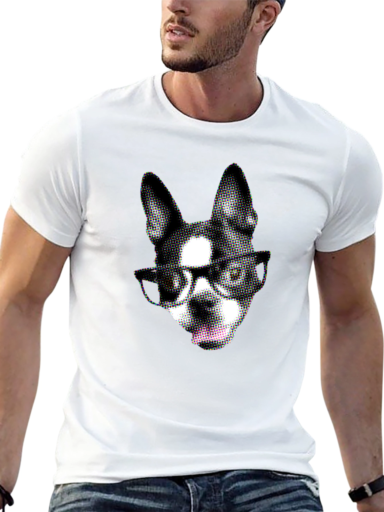 Dog with Glasses Graphic Black T-Shirt