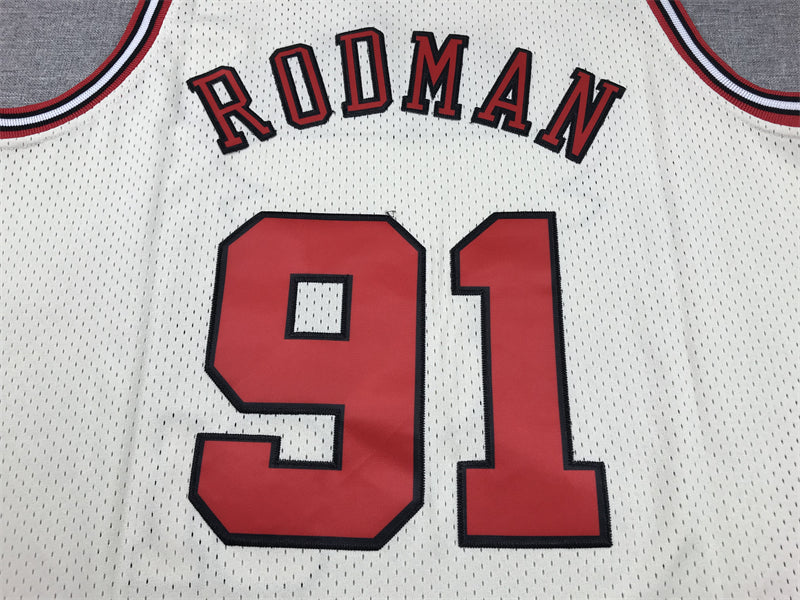 Men's Chicago Bulls Dennis Rodman #91 Cream Hardwood Classics Swingman Jerseys